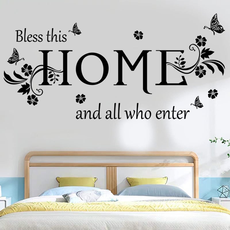Casa Decor Black Vinyl Wall Sticker Wall Word Quotes Bless This Home and All who Enter Wall Decals Flowers Butterfly Wall Decor Sticker for Entryway Living Room Home Decor. - Image 5