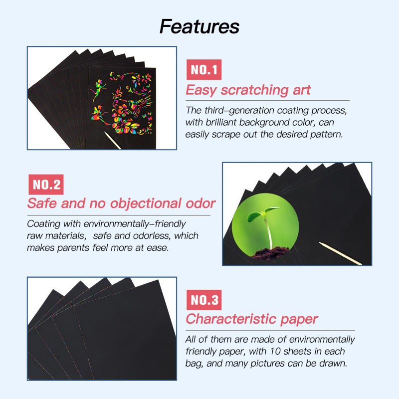 Scratch Paper Art Set Magic Scratch Paper for Kids Arts and Crafts DIY Christmas Birthday Gift Card for Girl Boy - Image 4