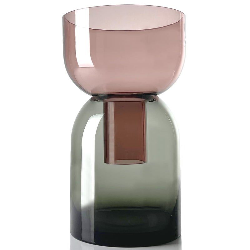 Cloudnola Reversible XL Glass Flower Vase and Bud Vase, Smoke Grey and Pink, 13.1" Height x 7.75" Dia, Home, Wedding, and Event Decor - Image 1
