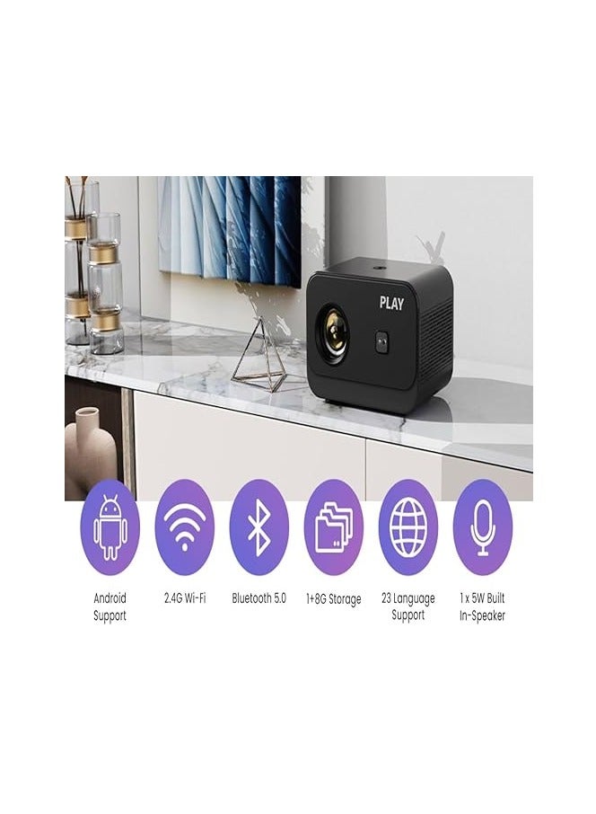 بلاي جهاز عرض PLAY Plus الجديد للمنزل، جهاز عرض يعمل بنظام Android 9 مع 1+8G 2.4G Wi-Fi لاسلكي وبلوتوث 5.0، 4500 لومن، منفذ HDMI/USB/AV/صوت - Image 3