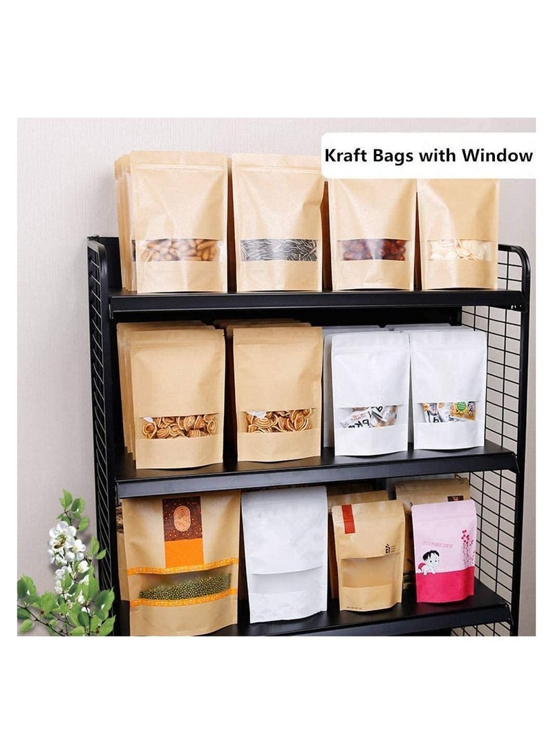 Generic 50Pcs Self Sealing Sealable Packaging Paper Bags 20*30cm Waterproof Transparent Window Brown Stand Up Zipper Pouches Can Reusable for Food Tea Coffee bags Beans Nuts Seeds Dried Fruits Pouch  - Image 4