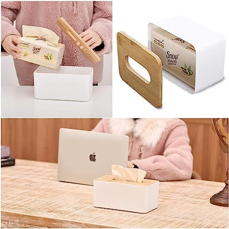 RIGJAK Rectangular Shape Wooden Cover Plastic Tissue Box Holder | Tissue Paper Holder Box Case | Paper Napkin Holder Case | Tissue Holder Dispenser Organizer for Car Decor Home Room Hotel - Image 5