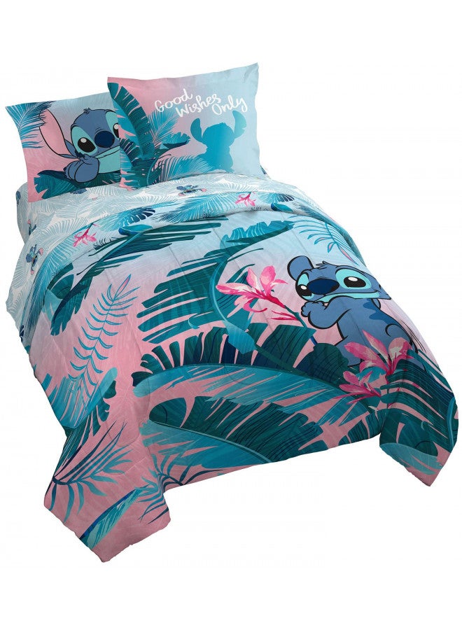 Jay Franco Jay Franco Disney Lilo & Stitch Floral Fun 7 Piece Queen Bed Set - Includes Reversible Comforter & Sheet Set Bedding - Super Soft Fade Resistant Microfiber - (Official Disney Product) - Image 1