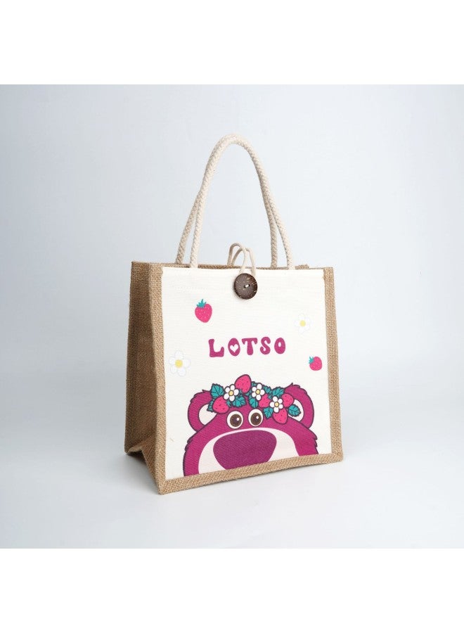 Disney Genuine Strawberry Bear Blossom Handbag Stitch Cotton And Linen Handbag Three-Eye Winnie The Pooh Bear Small Schoolbag-Color:Disney Stitch Sight Tote-Height:24*15*24cm - Image 2