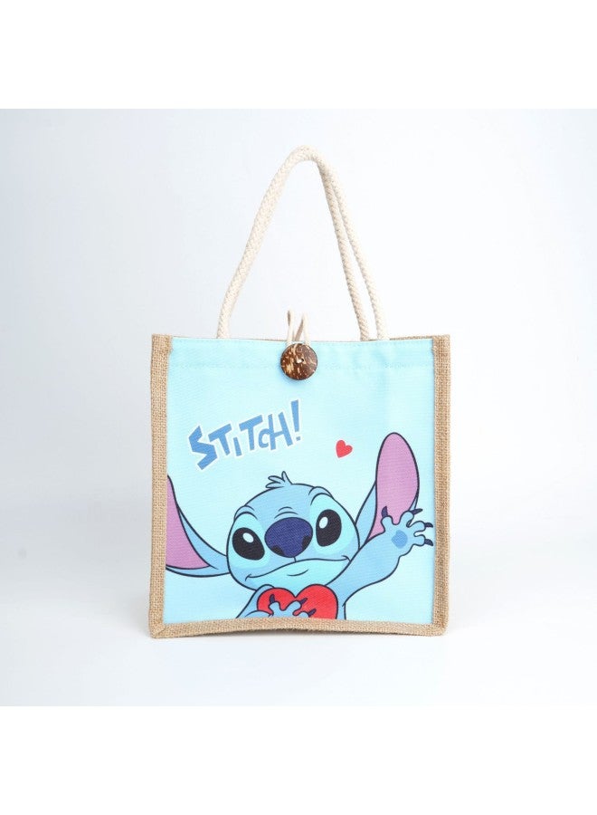 Disney Genuine Strawberry Bear Blossom Handbag Stitch Cotton And Linen Handbag Three-Eye Winnie The Pooh Bear Small Schoolbag-Color:Disney Stitch Sight Tote-Height:24*15*24cm - Image 1