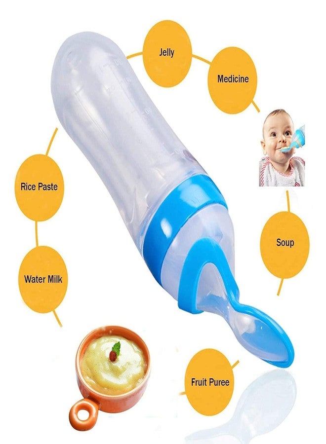 Roforuf Newborn Baby Feeding Spoon Bottle 90ML, Silicone Squeeze Feeding Spoon for Milk/Rice Paste Feeder/Baby Food Feeder/Cereal Bottle/Fruit Feeder (Blue & Green 2 pc) - Image 4