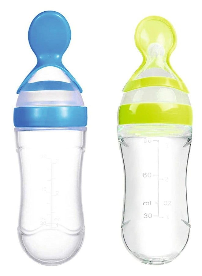 Roforuf Newborn Baby Feeding Spoon Bottle 90ML, Silicone Squeeze Feeding Spoon for Milk/Rice Paste Feeder/Baby Food Feeder/Cereal Bottle/Fruit Feeder (Blue & Green 2 pc) - Image 1