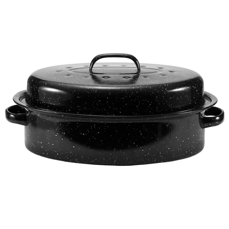 JY COOKMENT جاي واي كوكمنت 15.7" صينية مستديرة مينا مع غطاء مقبب - للدجاج، الديك الرومي، لحم الخنزير، آمنة في غسالة الصحون - Image 1