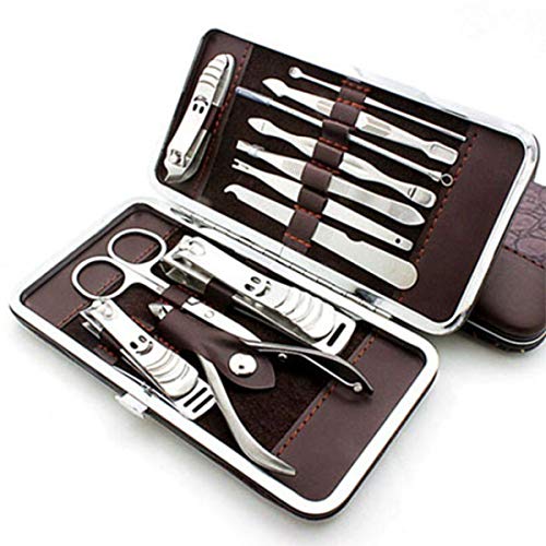 Glowhouse 12 In 1 Professional Manicure Pedicure Kit Luxury Nail Grooming Set With Designer Leather Case (Stainless Steel, Silver) - Image 1