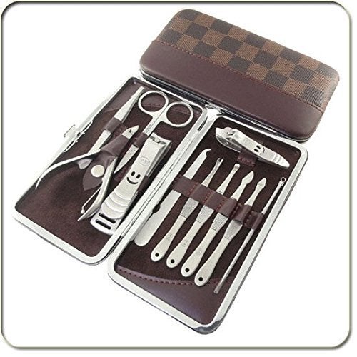 Glowhouse 12 In 1 Professional Manicure Pedicure Kit Luxury Nail Grooming Set With Designer Leather Case (Stainless Steel, Silver) - Image 2