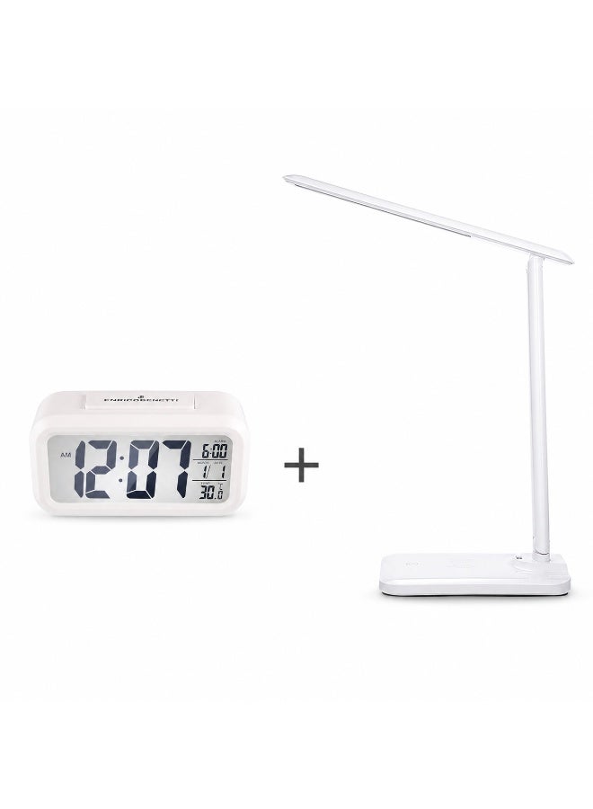 LED Desk Lamp White 0.397kg & Digital Display Electronic Alarm Clock White Bundle - Image 1