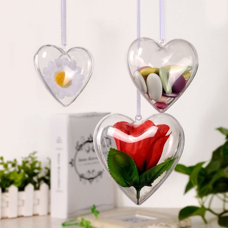 5pcs Transparent Heart-shaped Hanging Ornament Pendant Storage Box for Valentine's Day (100x98x56mm) - Image 2