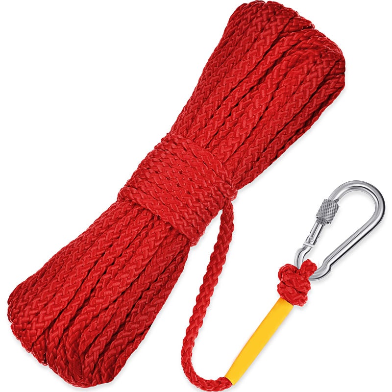 Shappy Hollow Braided Polypropylene Line Rope Heaving Line with Spring Hook for Pool, Life Preserver Ring, Boat Anchor, Multipurpose Clothelines(15 m/ 16.4 Yards,Red) - Image 1