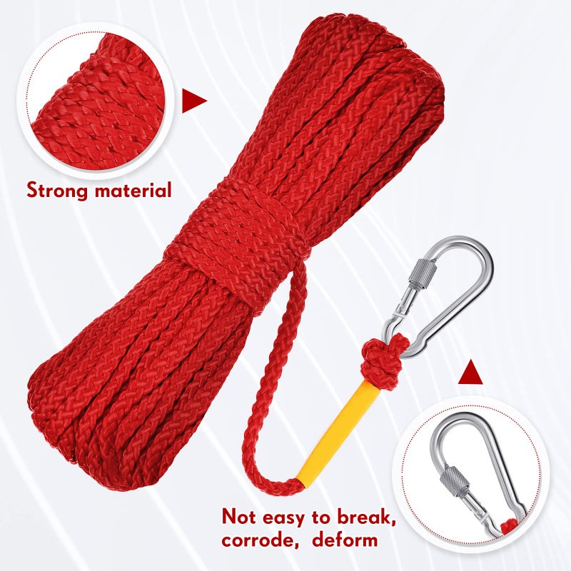 Shappy Hollow Braided Polypropylene Line Rope Heaving Line with Spring Hook for Pool, Life Preserver Ring, Boat Anchor, Multipurpose Clothelines(15 m/ 16.4 Yards,Red) - Image 3