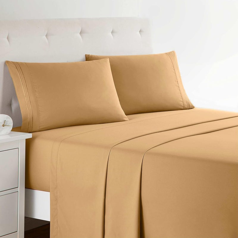Clara Clark Full XL Bed Sheet Set - Wrinkle, Fade, Stain Resistant, Deep Pocket Sheets - Luxury Soft Bedding Sheets & Pillowcases, Full XL Camel Gold - Image 1