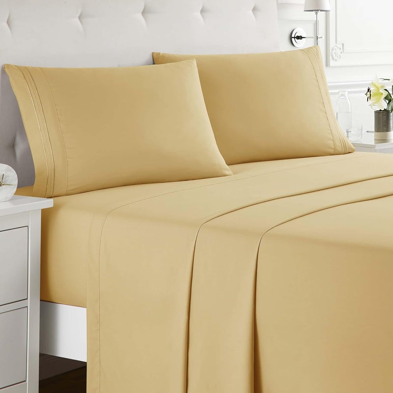Clara Clark Full XL Bed Sheet Set - Wrinkle, Fade, Stain Resistant, Deep Pocket Sheets - Luxury Soft Bedding Sheets & Pillowcases, Full XL Camel Gold - Image 2