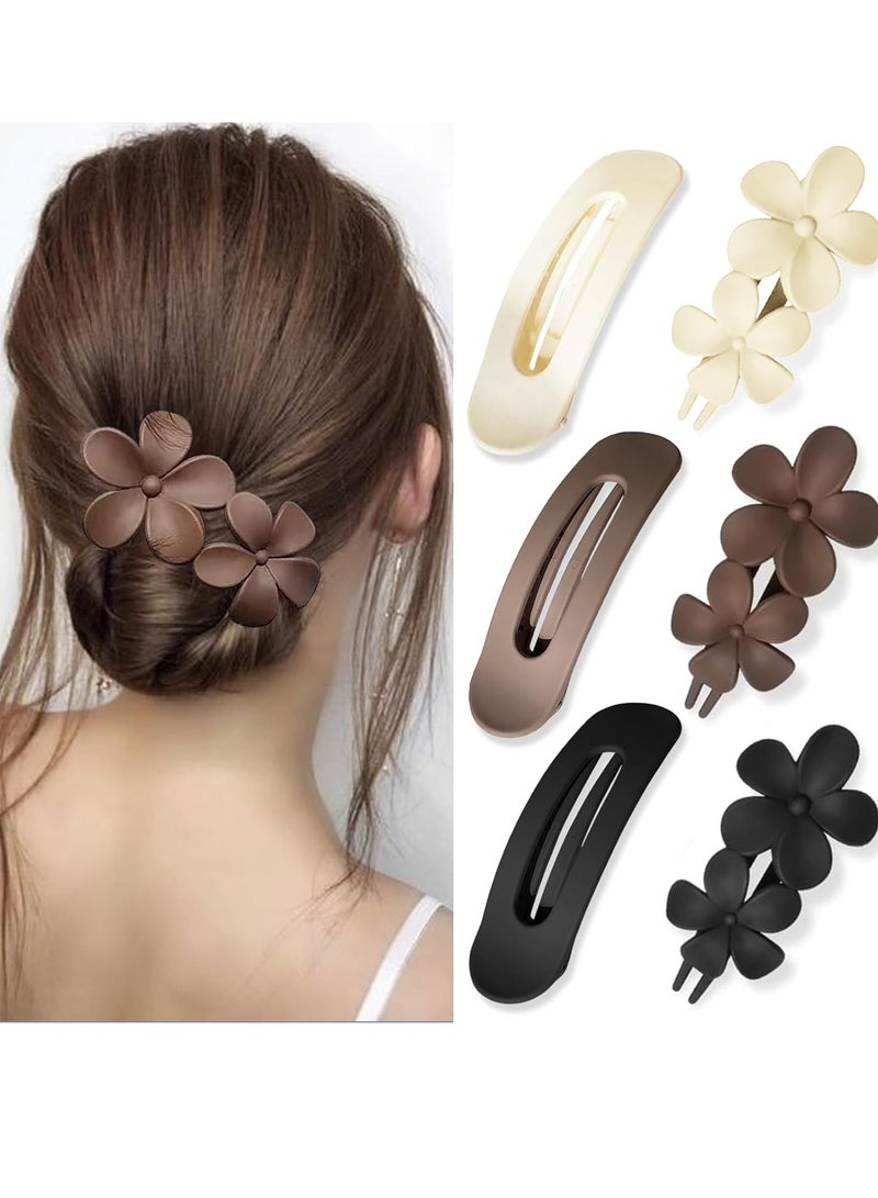 YONOY 6 Pcs Flat Hair Clips, 2 Styles Claw Clips for Thick Thin Hair,Flower Hair Clips Matte French Hair Barrette Stylish Lay Flat Hair Accessories for Women Girls - Image 1