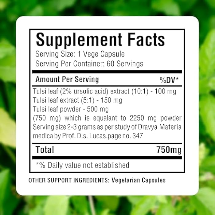 HerbsForever Tulsi (Holy Basil)-Extra Strength (10:1)Extract, Equiv.to 2250mg Leaves Powder Per Serving- Supports Immunity,Respiratory & Stress Relief|Antioxidant|2%Ursolic Acid|60Veg Capsules|750mg - Image 3