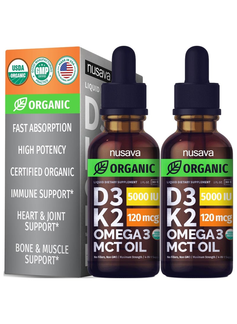 Organic Vitamin D3, K2, Omega-3 and MCT Oil, 2x30 ml