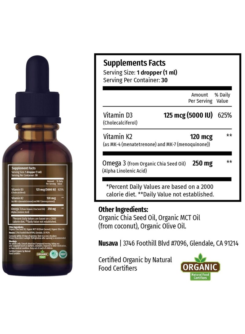 Organic Vitamin D3, K2, Omega-3 and MCT Oil, 2x30 ml