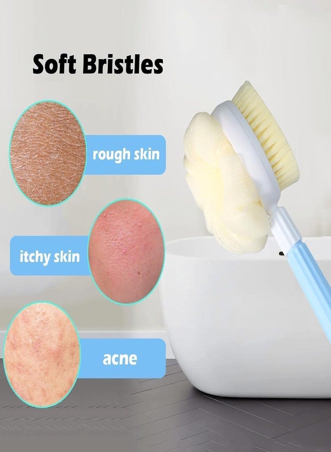 BIRZAR Adjustable Back Body Scrubber Bath Brush with Long Handle - 2-in-1 Soft Bristle & Loofah Shower Brush for Exfoliating and Cleansing, Non-Slip Grip - Image 2
