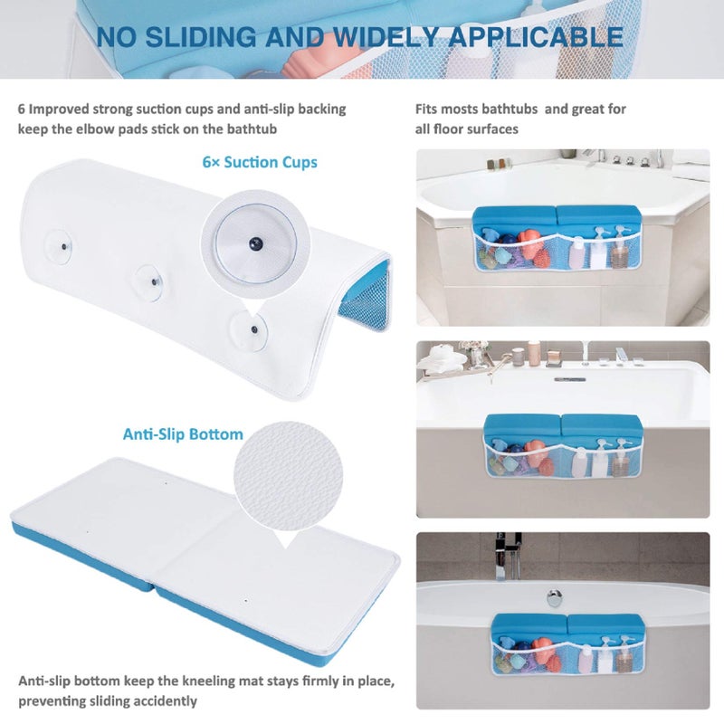 beiens Bath Kneeler and Elbow Rest Pad Set, 1.5'' Thick Quickly Dry Kneeling Pad and Elbow Support, Support Large Baby Bathtub Bath Mat Kneeling Pad with Toy Organizer for Baby Bathing Time (Blue) - Image 3
