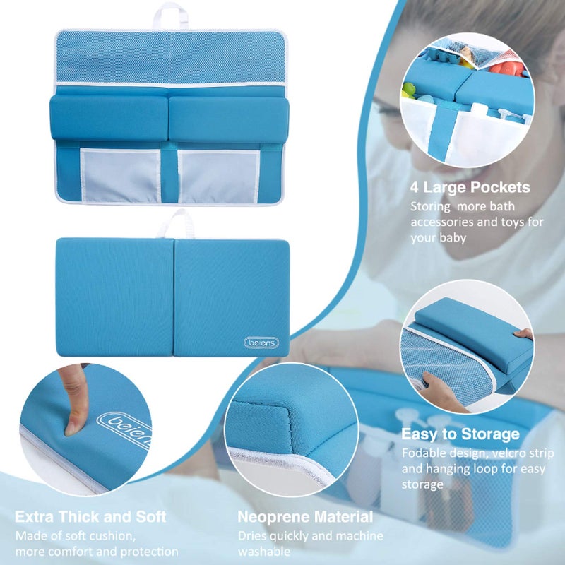 beiens Bath Kneeler and Elbow Rest Pad Set, 1.5'' Thick Quickly Dry Kneeling Pad and Elbow Support, Support Large Baby Bathtub Bath Mat Kneeling Pad with Toy Organizer for Baby Bathing Time (Blue) - Image 2