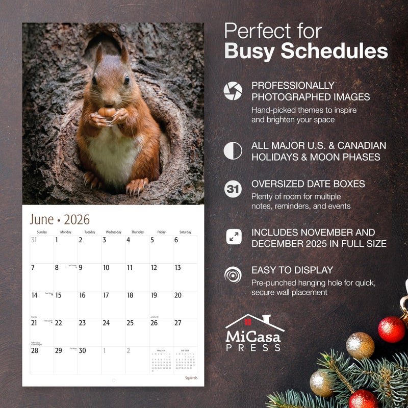 MICASA PRESS Squirrels 2026 Wall Calendar 12 Month | 12â€ x 24â€ Open | Thick & Sturdy Paper | Holiday Gift | Funny Animal Calendar 2026 - Image 2