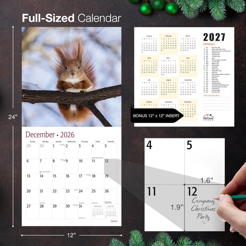 MICASA PRESS Squirrels 2026 Wall Calendar 12 Month | 12â€ x 24â€ Open | Thick & Sturdy Paper | Holiday Gift | Funny Animal Calendar 2026 - Image 5
