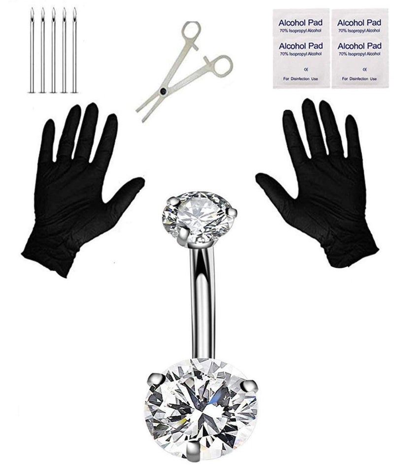Jconly Pain-Free Belly Button Piercing Kit - 14G Hypoallergenic Steel Needles & Clamp | Professional Navel Ring Starter Set for Safe DIY at Home - Image 1