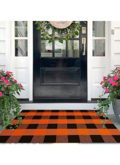 Generic 40*60cm Plain Plaid Floor Mat Home Porch Carpet Festive Atmosphere Decorative Carpet Washable Woven Outdoor Indoor Welcome Mat Suitable for Front Door/Farmhouse/Entrance/Home Entrance Outdoor Carpet (Brown plaid)  - Image 3