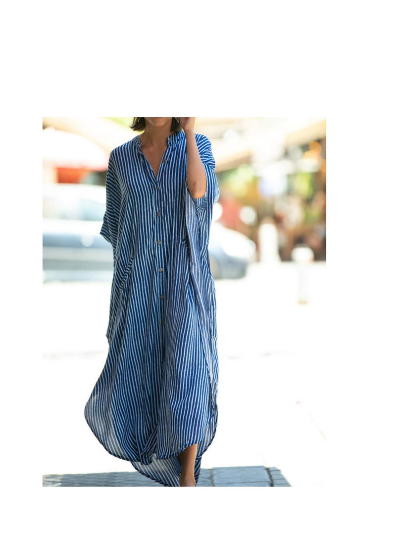 Excefore Maxi Bohemian Dress, Kimono, Beach Coverup, Women's Long Clothes, for Evening Wear, Summer Wear, Lounging at Home or Even as Sleepwear Amazing Gift for Ladies, One Size Fits Most (Blue) - Image 1