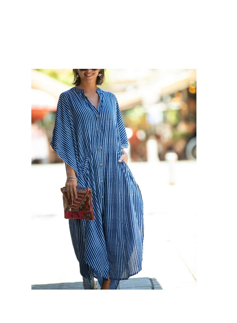Excefore Maxi Bohemian Dress, Kimono, Beach Coverup, Women's Long Clothes, for Evening Wear, Summer Wear, Lounging at Home or Even as Sleepwear Amazing Gift for Ladies, One Size Fits Most (Blue) - Image 5