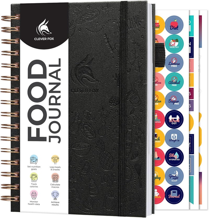 Clever Fox Food Journal Spiral - Daily Food Diary, Meal Prep Planner to Track Calories & Nutrients, Weight Loss Tracker Notebook (Black) - Image 1