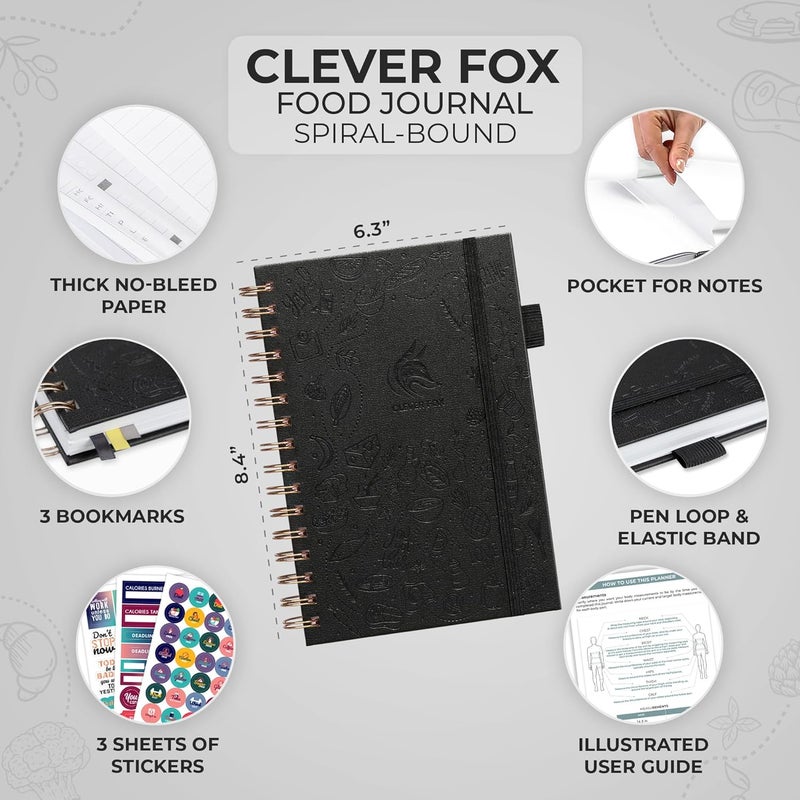 Clever Fox Food Journal Spiral - Daily Food Diary, Meal Prep Planner to Track Calories & Nutrients, Weight Loss Tracker Notebook (Black) - Image 2