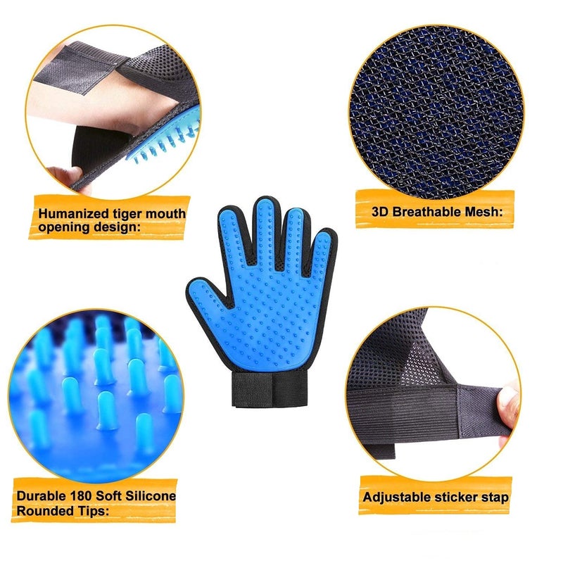 PICKVILL Efficient Pet Hair Remover Mitt Enhanced 5 Finger Design Gentle Brush Gloves for Dog and Cat with Long and Short Fur-Blue Color-Silicone - Image 4
