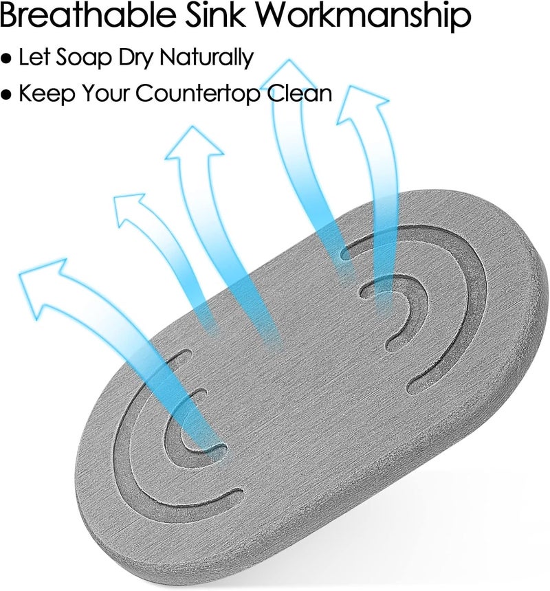 2 Pack Diatomite Soap Dish Water Absorbent Soap Bar Holder Mat SelfDry Soap Saver Container for Bathroom Grey