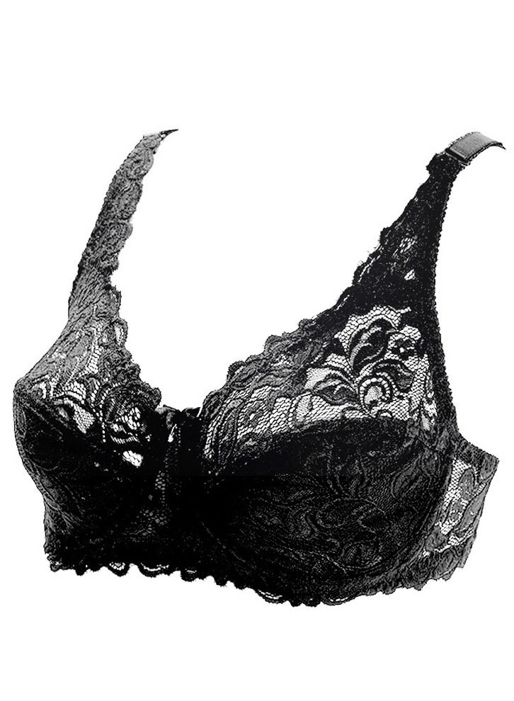 Solid Color Ultra Thin Large Size Lace Bra Women's Underwear Black