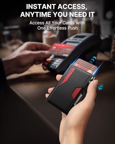 typecase محفظة للرجال: مانعة لتقنية RFID مع مشبك نقود جلد رفيع قابل للطي مع نافذة هوية وعلبة بطاقات ذكية قابلة للظهور لمحفظة جيب أمامية مع صندوق هدايا (ألياف كربونية سوداء) - Image 3