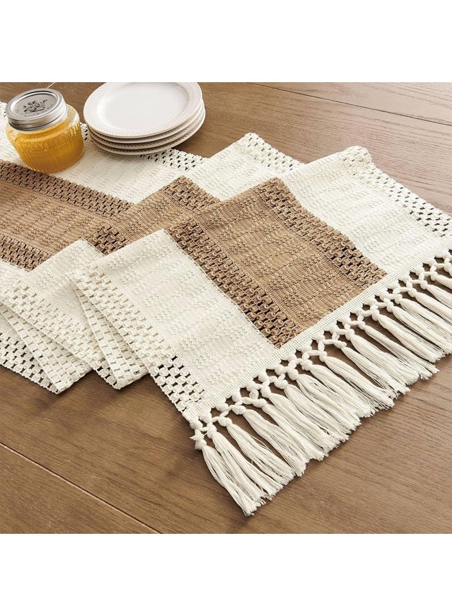 Zeemey Bohemian Chic Table Runner, Farmhouse Rustic Cream Brown Color Design, Infuses Boho Flair to Home Decor, Macrame Crochet Polyester Table Runner with Tassels, for Boho Dining Room, Bedroom Decor, Living Room Decor, Bedroom Decoration, Tassel Trim，30*200cm - Image 2