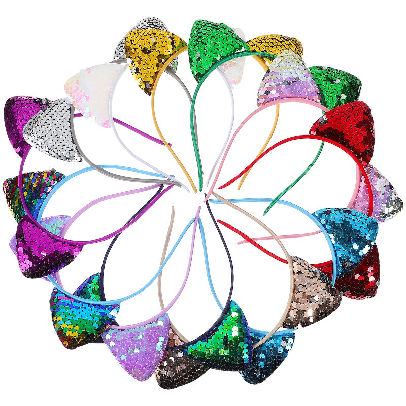 12pcs Sequin Cat Ears Headbands Shiny Cat Ears Headdress Hair Hoops Hair Accessories - Image 1