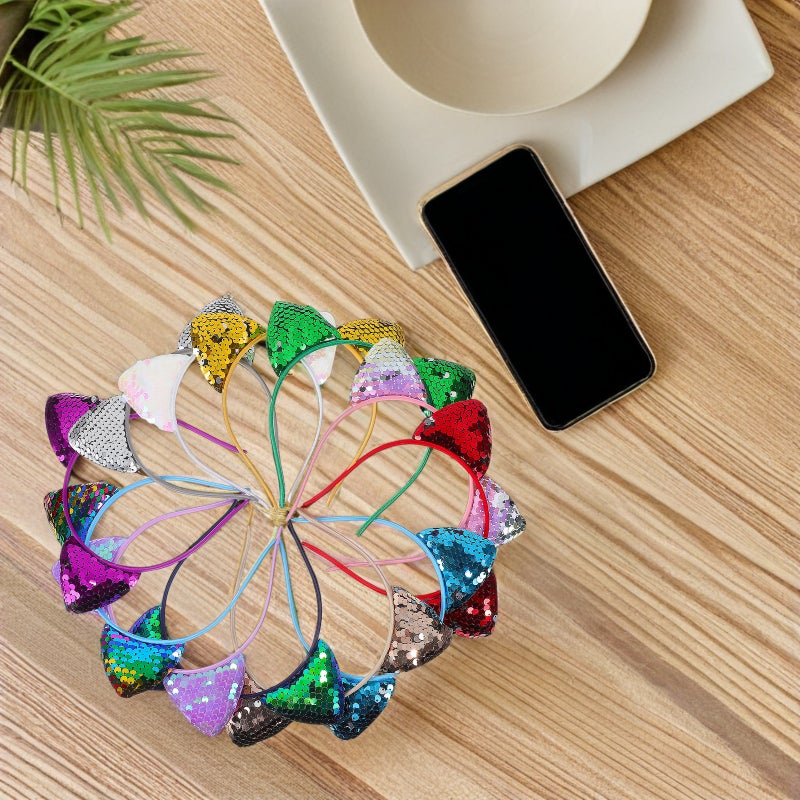 12pcs Sequin Cat Ears Headbands Shiny Cat Ears Headdress Hair Hoops Hair Accessories - Image 3