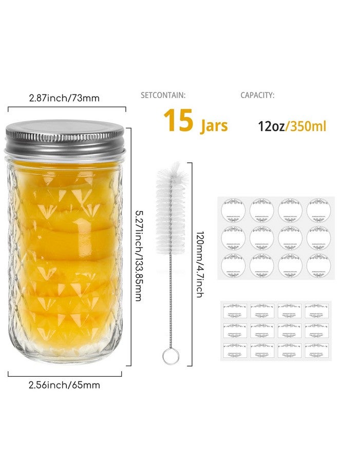 CycleMore 15 Pcs 12oz Mason Jars With One Piece Silver Metal Lids, Canning Jars Glass Regular Mouth Jar for Honey, Jam, Jelly, Wedding Favors, Kitchen Food Storage - Image 2