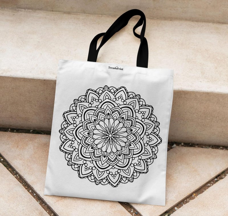 TrendoPrint Canvas White Tote Bags for Women with Zip 15Kgs Capacity, College Bag for Girls, 100% Organic Cotton Tote Bag for Shopping, Travel &Beach - Image 3