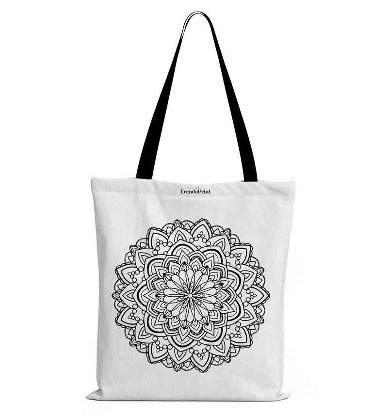 TrendoPrint Canvas White Tote Bags for Women with Zip 15Kgs Capacity, College Bag for Girls, 100% Organic Cotton Tote Bag for Shopping, Travel &Beach - Image 1