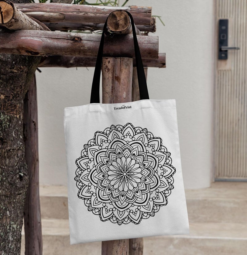 TrendoPrint Canvas White Tote Bags for Women with Zip 15Kgs Capacity, College Bag for Girls, 100% Organic Cotton Tote Bag for Shopping, Travel &Beach - Image 4