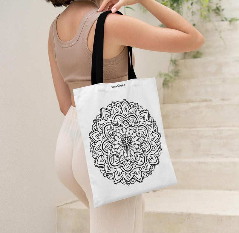 TrendoPrint Canvas White Tote Bags for Women with Zip 15Kgs Capacity, College Bag for Girls, 100% Organic Cotton Tote Bag for Shopping, Travel &Beach - Image 2