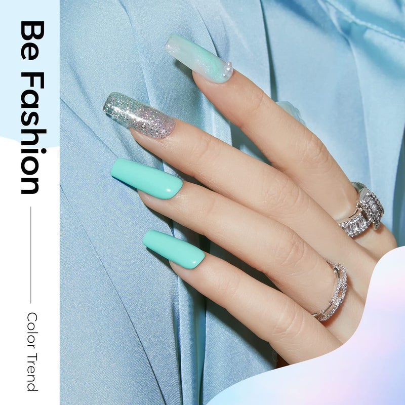 Modelones Gel Nail Polish Set,Mermaid 6 Pcs Blue Silver Glitter Gel Nail Polish Mint Green Shimmer Nail Polish Soak Off Spring Summer Baby Blue Gel Polish LED Nail Art DIY Salon Manicure Gift for Girl - Image 5