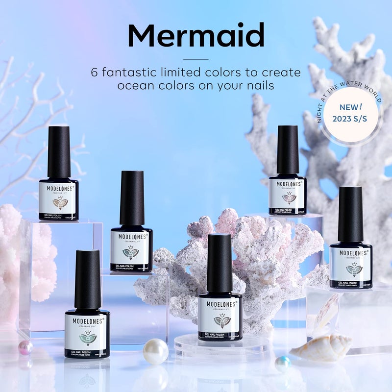 Modelones Gel Nail Polish Set,Mermaid 6 Pcs Blue Silver Glitter Gel Nail Polish Mint Green Shimmer Nail Polish Soak Off Spring Summer Baby Blue Gel Polish LED Nail Art DIY Salon Manicure Gift for Girl - Image 3