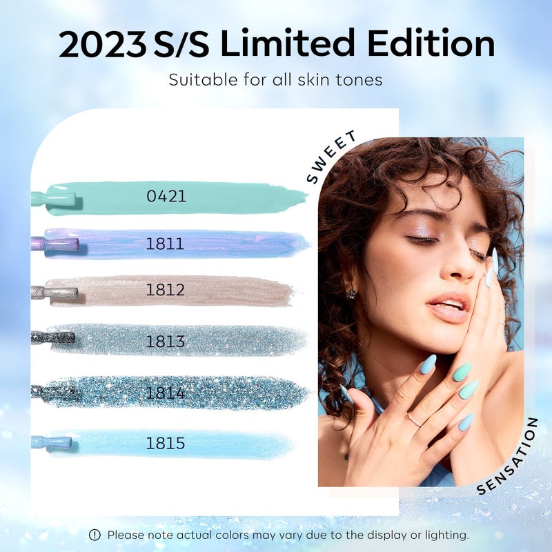 Modelones Gel Nail Polish Set,Mermaid 6 Pcs Blue Silver Glitter Gel Nail Polish Mint Green Shimmer Nail Polish Soak Off Spring Summer Baby Blue Gel Polish LED Nail Art DIY Salon Manicure Gift for Girl - Image 4